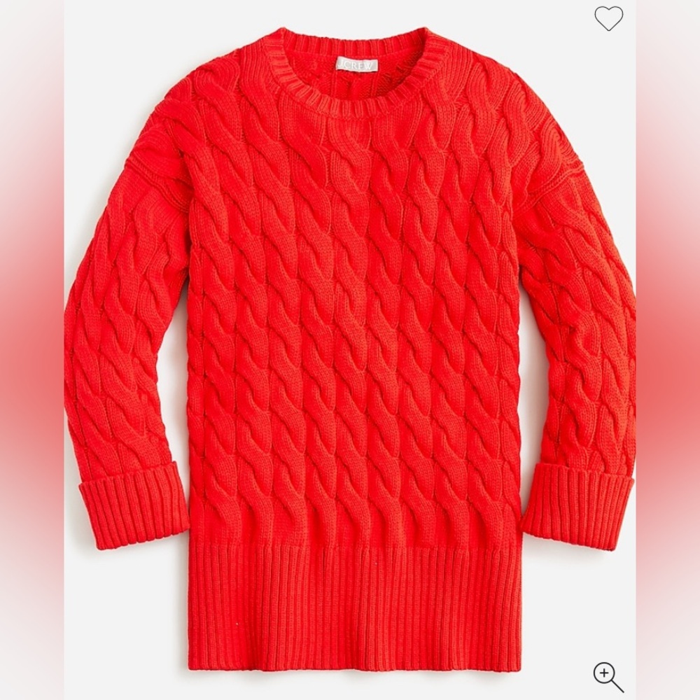 J. Crew Cotton Cable Knit side-slit Sweater Red Orange S/M BM401